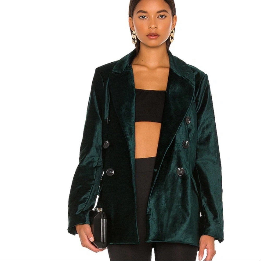 FREE PEOPLE Ashby Teal Double-breasted Velvet Blazer In Jade Size XS NEW